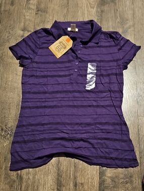 NWT Route 66 Polo Purple Striped Top shirt Large Women Summer Y2k Kmart